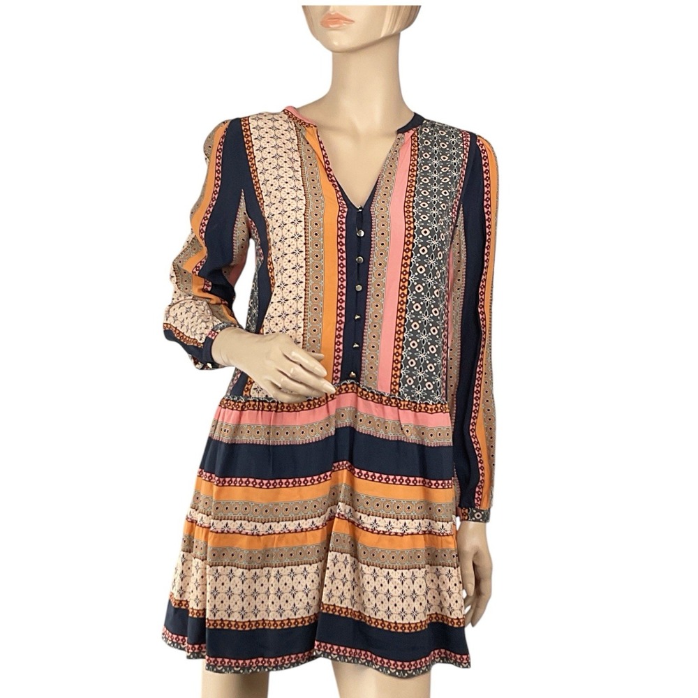 Loft Foulard Patchwork Button Teared Swing Dress … - image 2